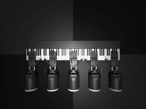 Five Shadow Hands playing piano in the restricted setting